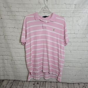 Ralph lauren pulo Mens Y2k Pink Strip Two Button Polo Green Pony Sz Xxl Peeppy